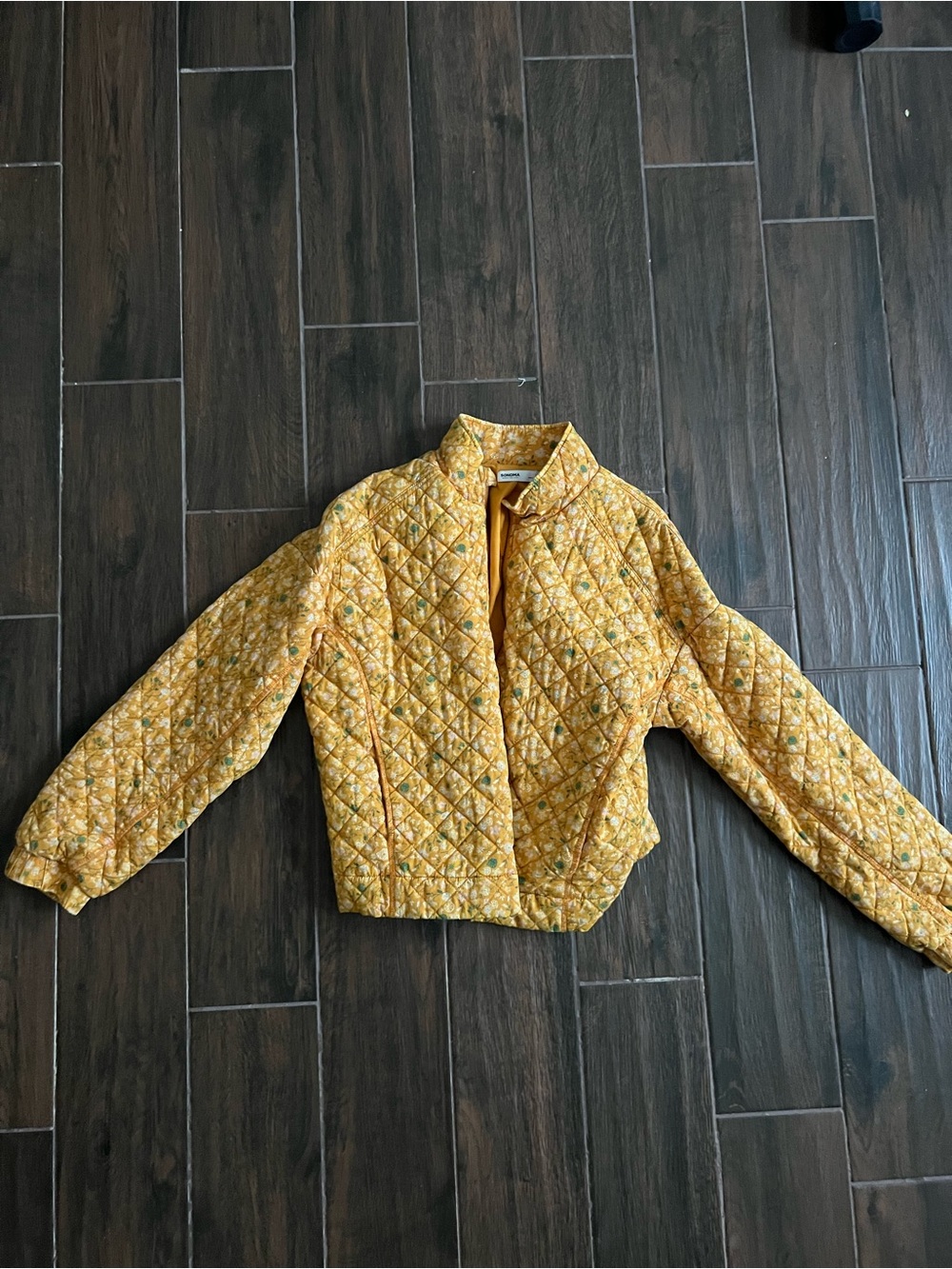 Sonoma Yellow Quilted Floral Bomber Jacket